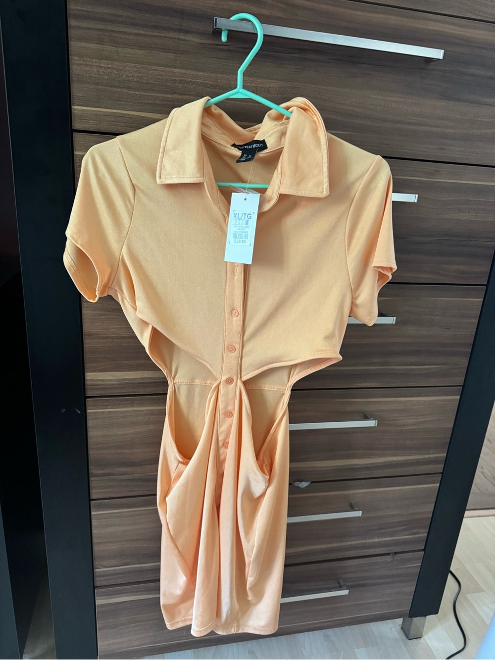 Ardene Peach Button-Front Cutout Mini Dress
